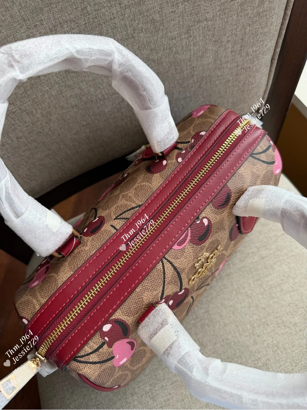 NWT！COACH ROWAN SATCHEL BAG IN SIGNATURE CANVAS WITH CHERRY PRINT（COACH CY692）